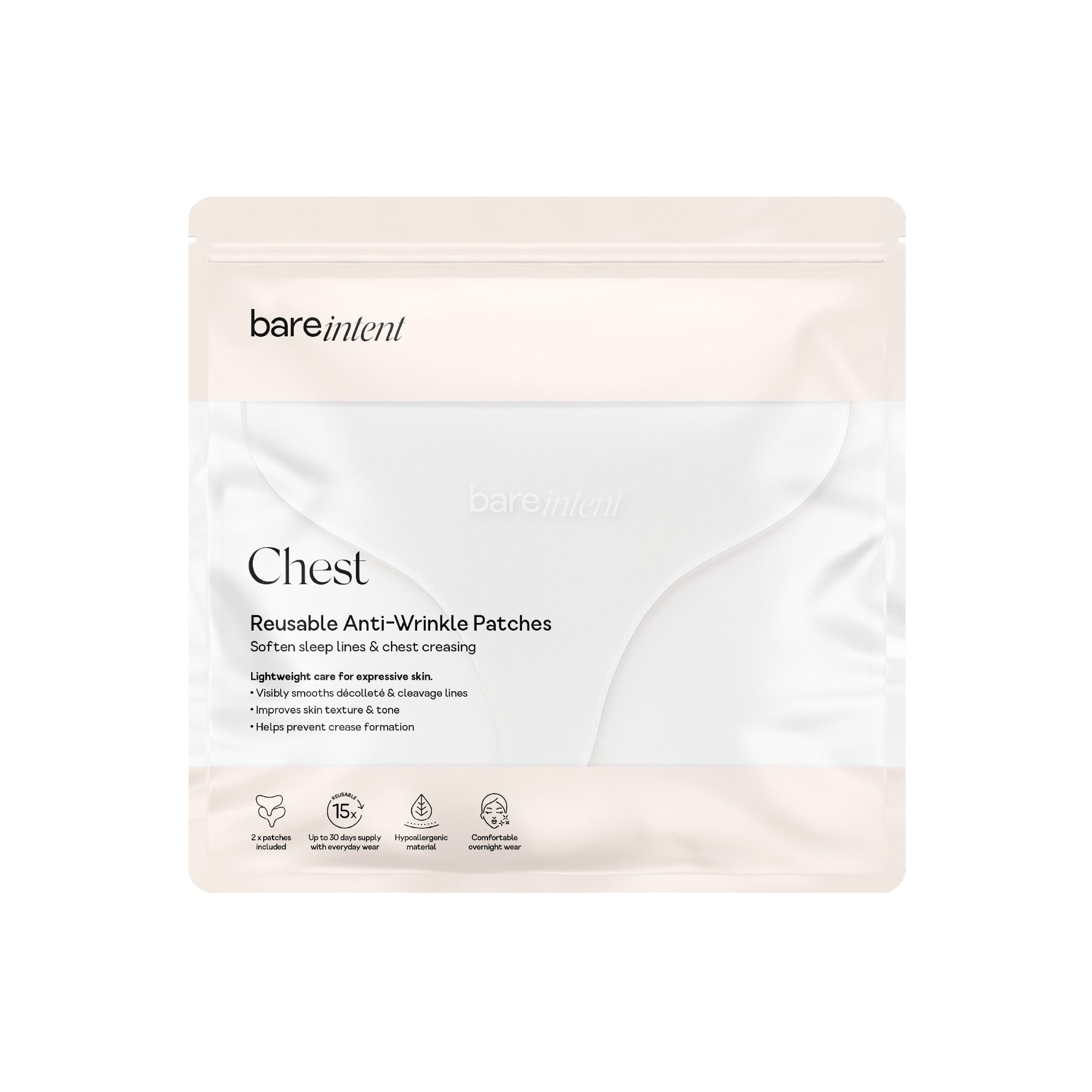 Chest anti-wrinkle patches - reusable up to 15 times and hypoallergenic - Non-invasive anti-wrinkle treatment by Bare Intent