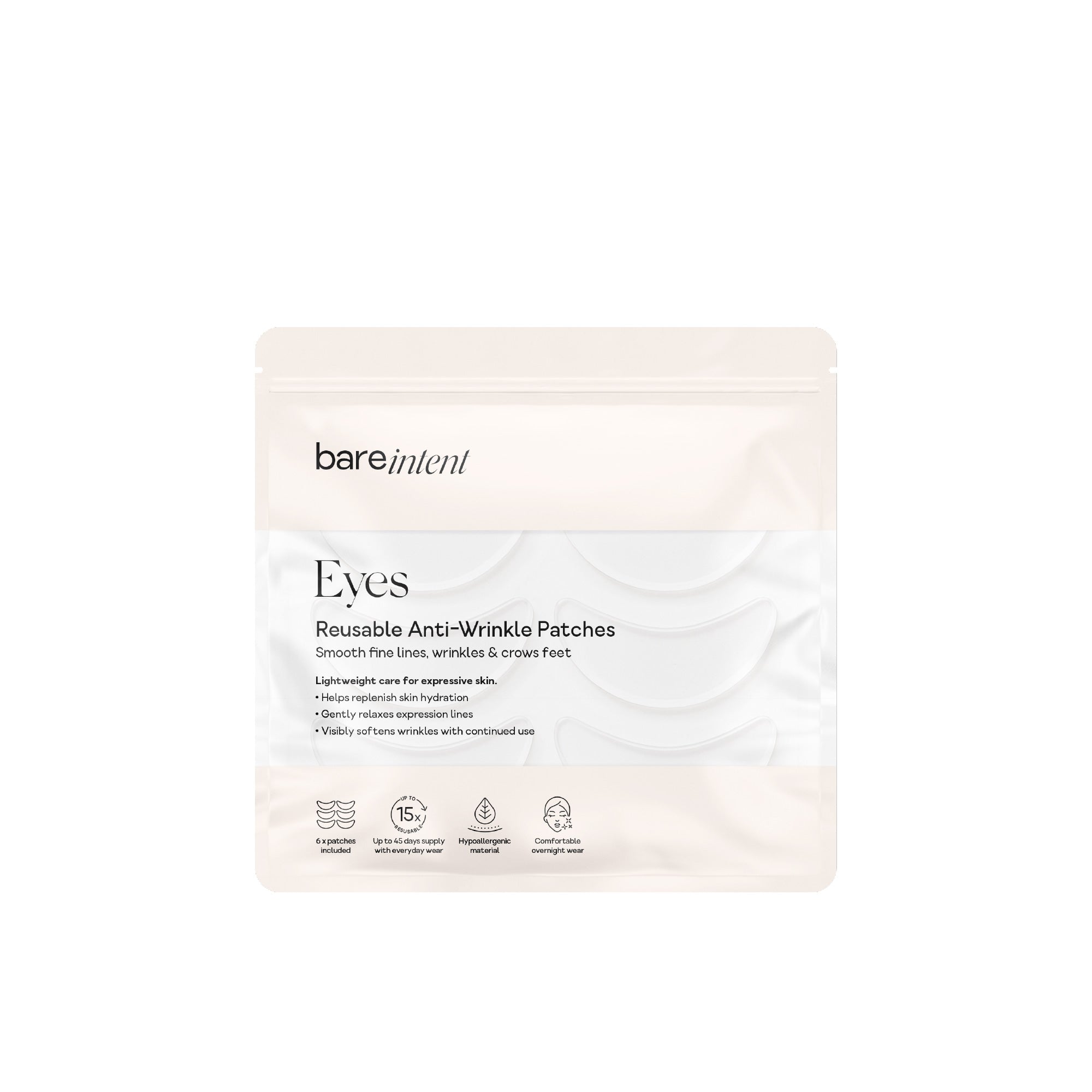 Eye anti-wrinkle patches - reusable up to 15 times and hypoallergenic - Non-invasive anti-wrinkle treatment by Bare Intent