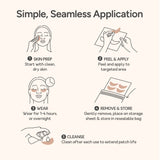 Diagram showing how to use Bare Intent's reusable eye anti-wrinkle patches