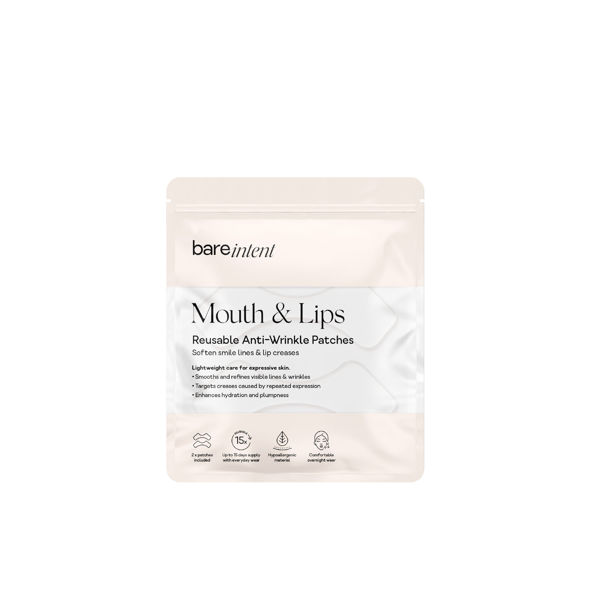 Mouth & Lips anti-wrinkle patches - reusable up to 15 times and hypoallergenic - Non-invasive anti-wrinkle treatment by Bare Intent
