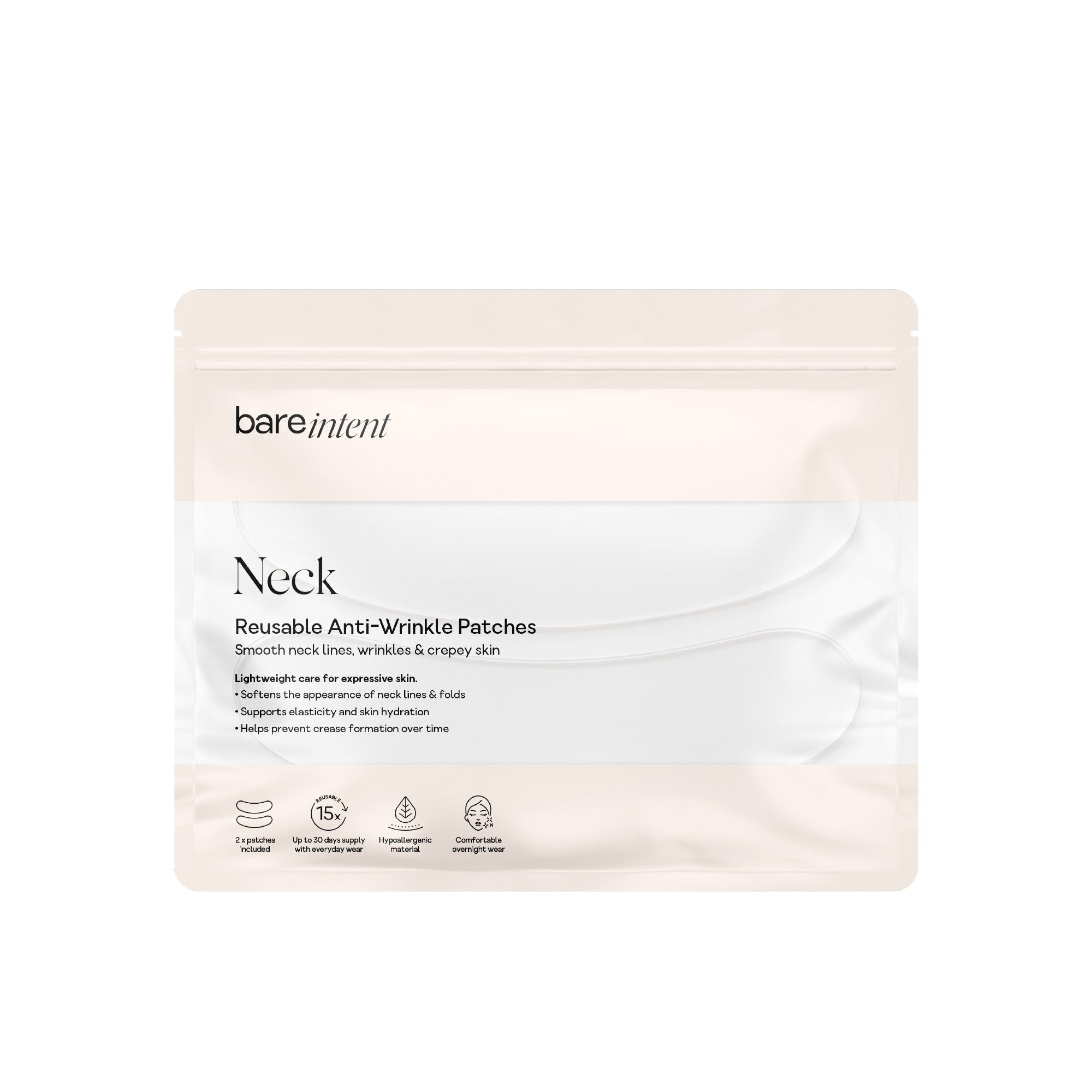 Neck anti-wrinkle patches - reusable up to 15 times and hypoallergenic - Non-invasive anti-wrinkle treatment by Bare Intent