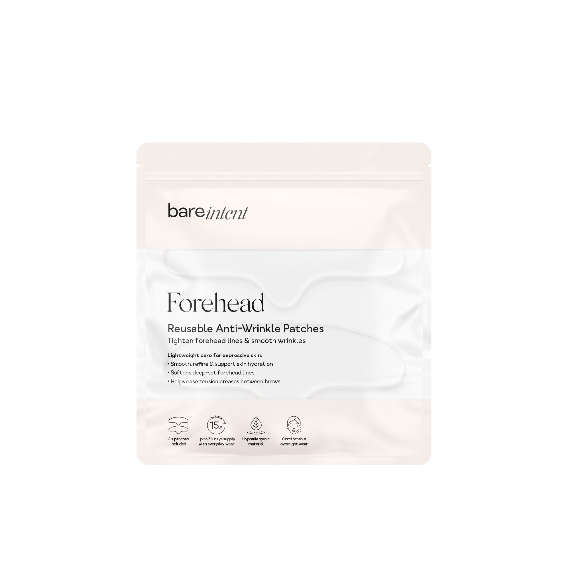 Forehead anti-wrinkle patches - reusable up to 15 times and hypoallergenic - Non-invasive anti-wrinkle treatment by Bare Intent