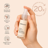 Hand holding a Bare Intent Patch Refresh Daily Cleanser anti-wrinkle patch cleaner with icons showing key features - removes oil and impurities, reinforces stick, gentle cleanser, supports up to 20 uses. 