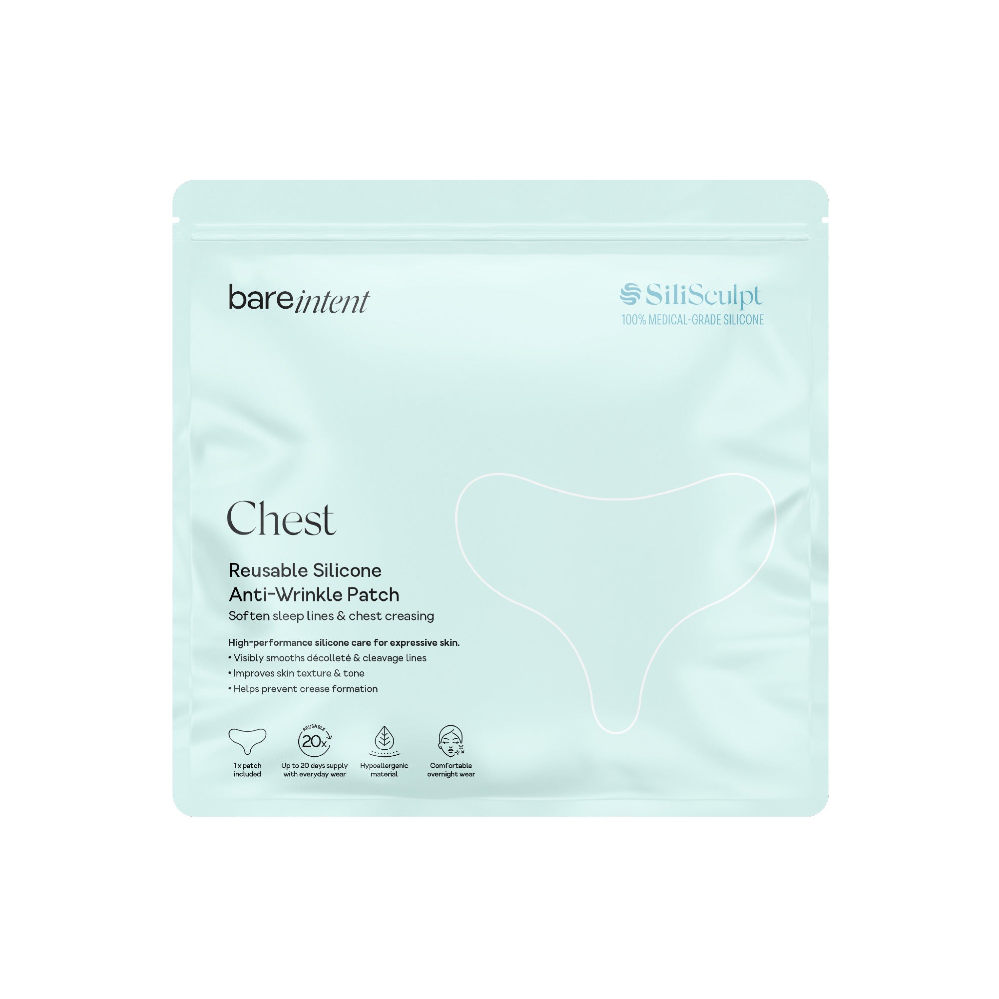 Chest anti-wrinkle patches - reusable up to 20 times and hypoallergenic - Non-invasive anti-wrinkle treatment by Bare Intent
