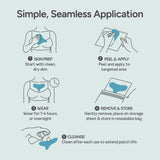 Diagram showing how to use Bare Intent's reusable 100% medical-grade silicone chest anti-wrinkle patches