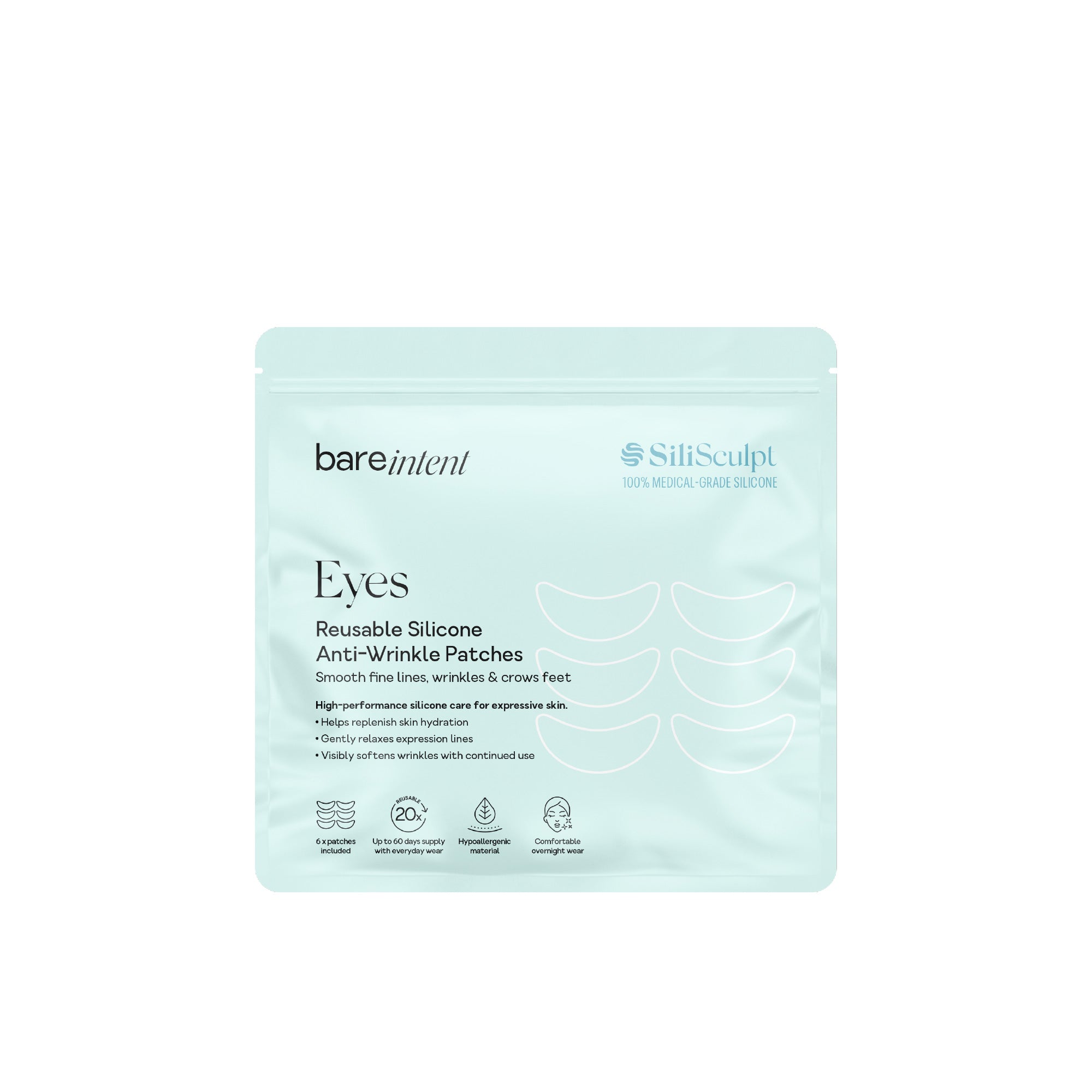 Eye anti-wrinkle patches - reusable up to 20 times and hypoallergenic - Non-invasive anti-wrinkle treatment by Bare Intent