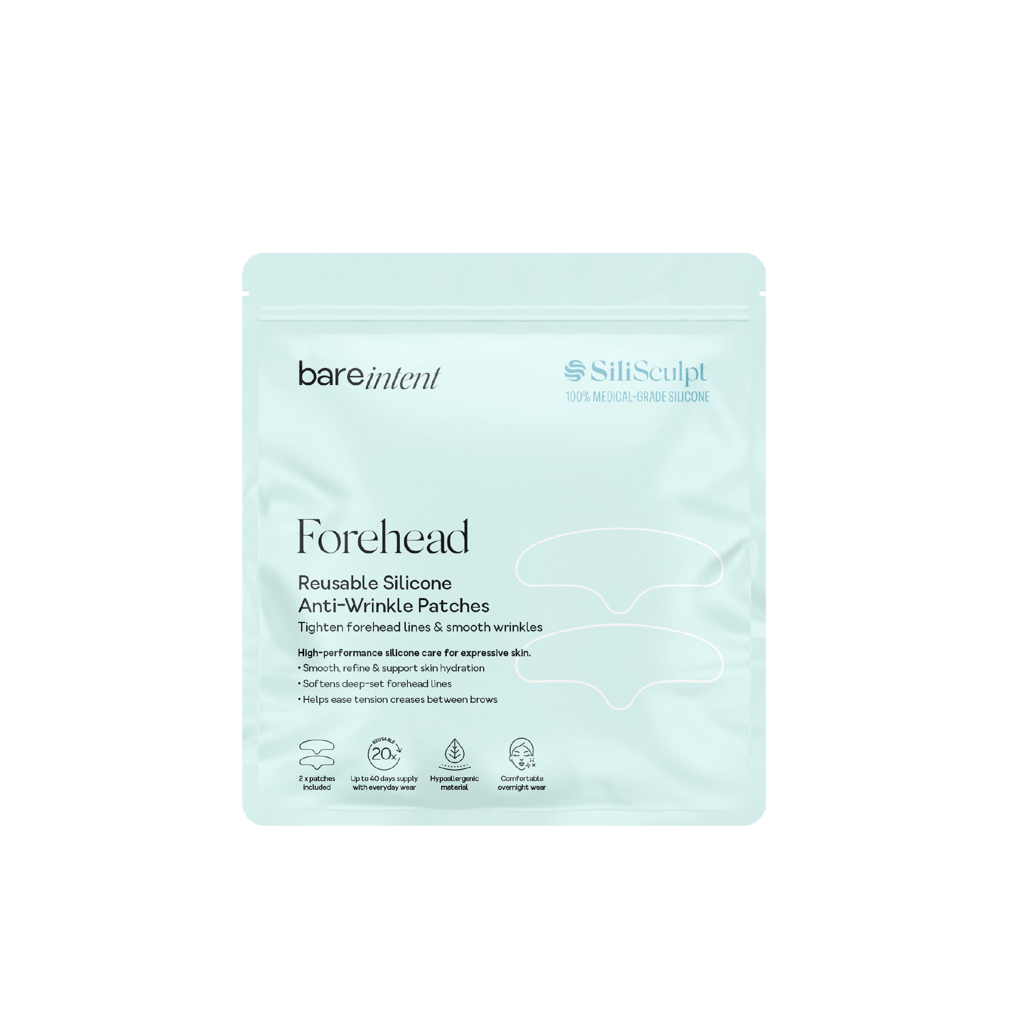 Forehead anti-wrinkle patches - reusable up to 20 times and hypoallergenic - Non-invasive anti-wrinkle treatment by Bare Intent