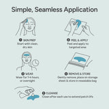 Diagram showing how to use Bare Intent's reusable 100% medical-grade silicone forehead anti-wrinkle patches