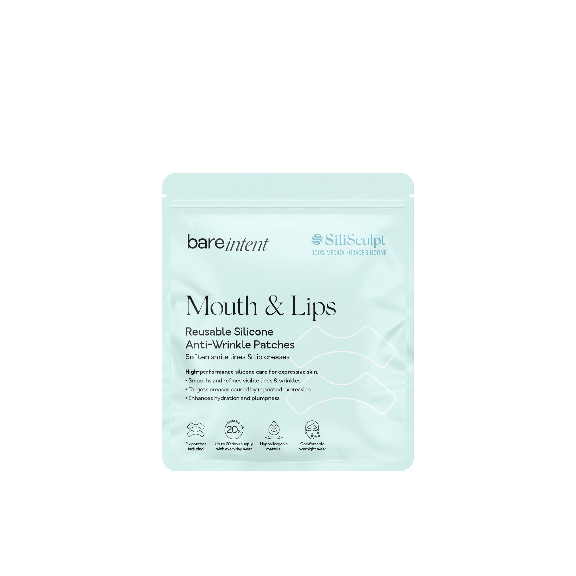 Mouth & Lips anti-wrinkle patches - reusable up to 20 times and hypoallergenic - Non-invasive anti-wrinkle treatment by Bare Intent