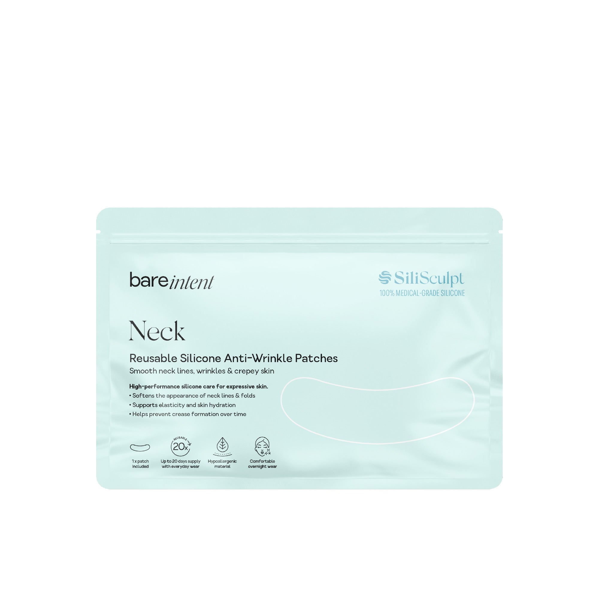 Neck anti-wrinkle patches - reusable up to 20 times and hypoallergenic - Non-invasive anti-wrinkle treatment by Bare Intent