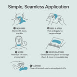 Diagram showing how to use Bare Intent's reusable 100% medical-grade silicone neck anti-wrinkle patches