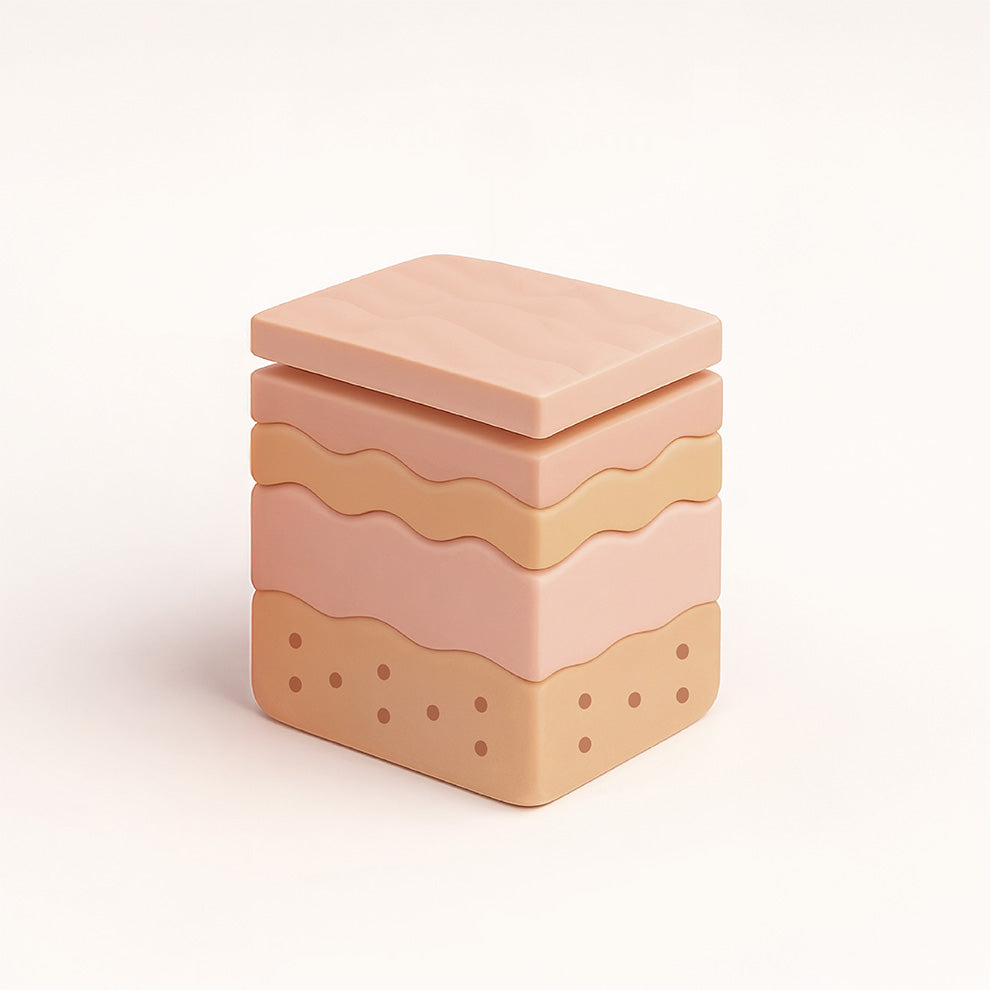 Cross-section diagram showing how silicone patch creates an occlusive barrier for skin hydration - plumper, smoother skin - Bare Intent