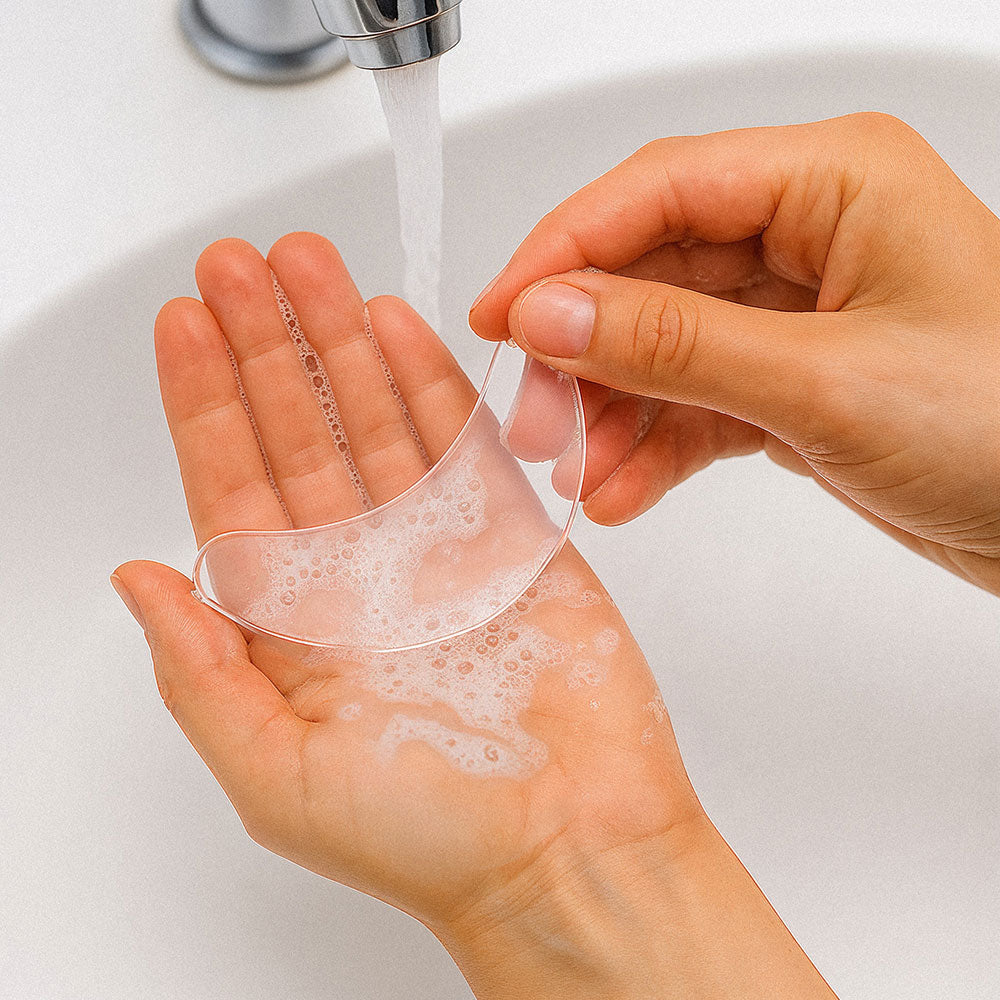 Washing Bare Intent anti-wrinkle patch with gentle cleanser to maintain longevity