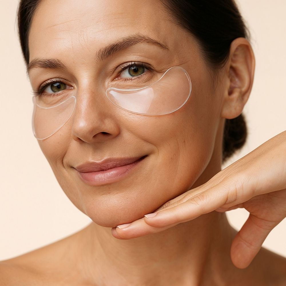 Women smiling while wearing reusable silicone eye patches for wrinkles and crows feet – Bare Intent