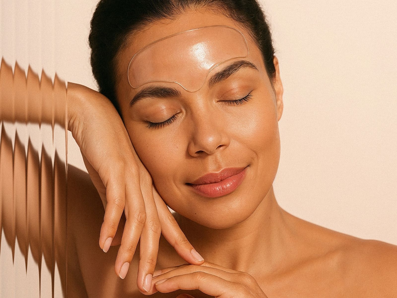 Women resting while wearing reusable silicone forehead patches for wrinkles and frown lines – Bare Intent