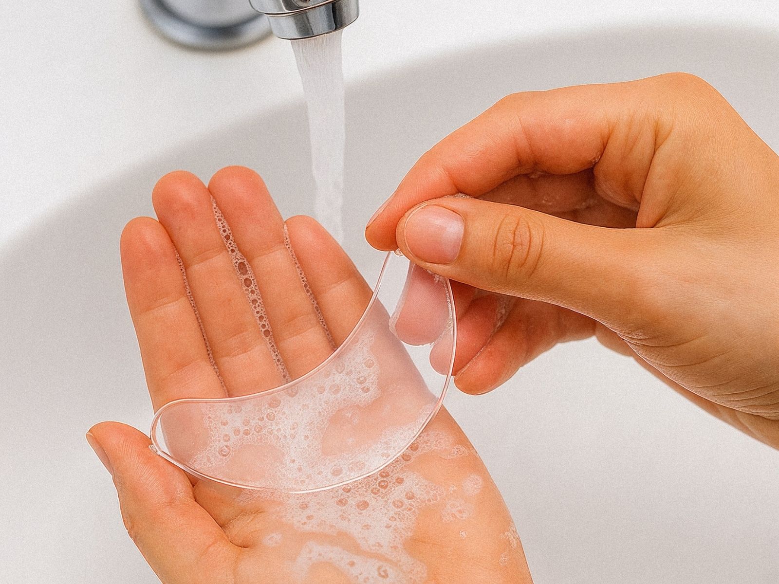 Washing Bare Intent anti-wrinkle patch with gentle cleanser to maintain longevity